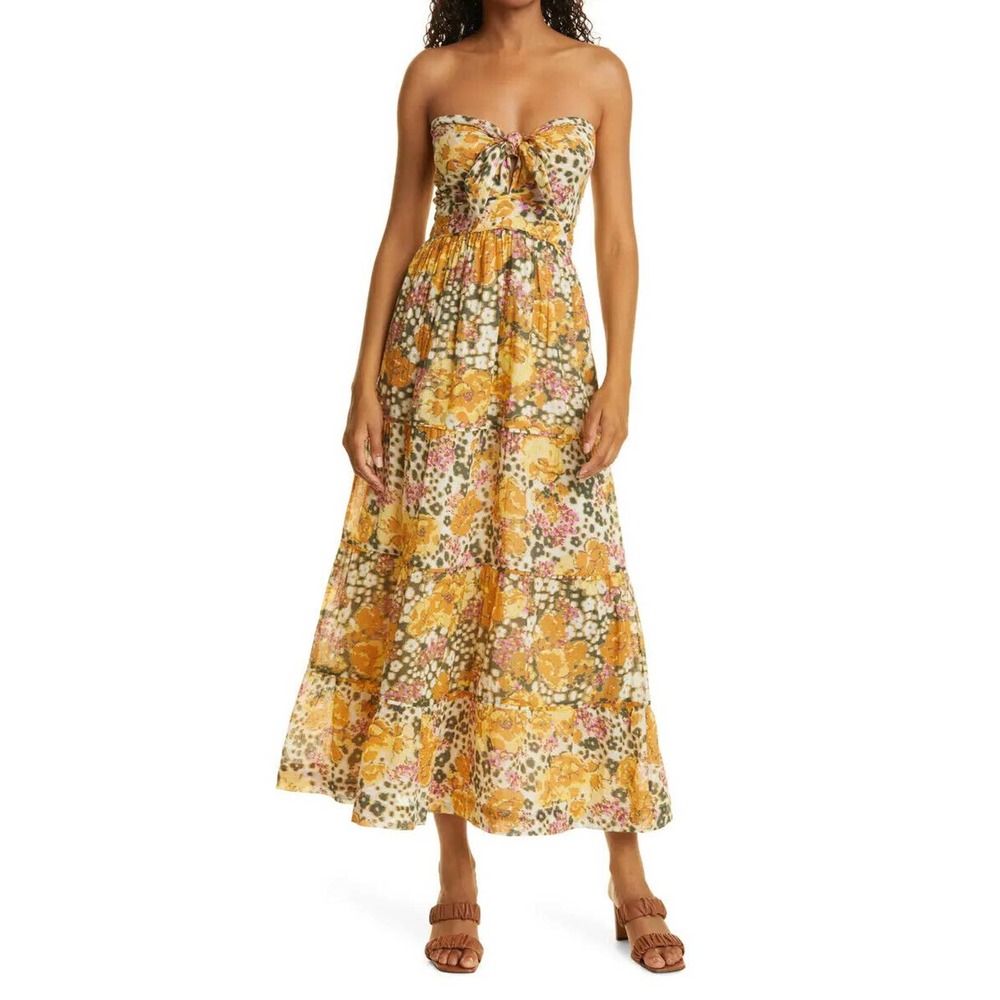 ba&sh Floral Strapless Dress - Yellow and White